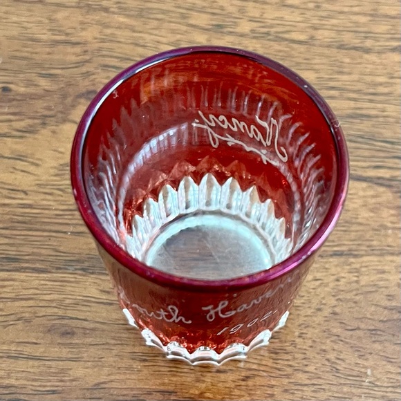 Antique Ruby Red Flash Glass Souvenir Set Of 3 Creamer & Shot Glass Early 1900s - Picture 14 of 16
